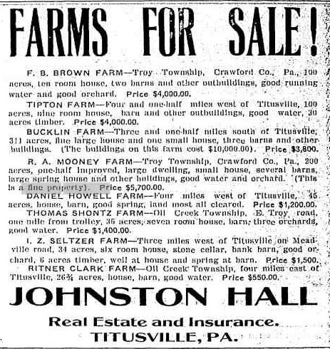 HOWELL farm sale 31 jul 1908